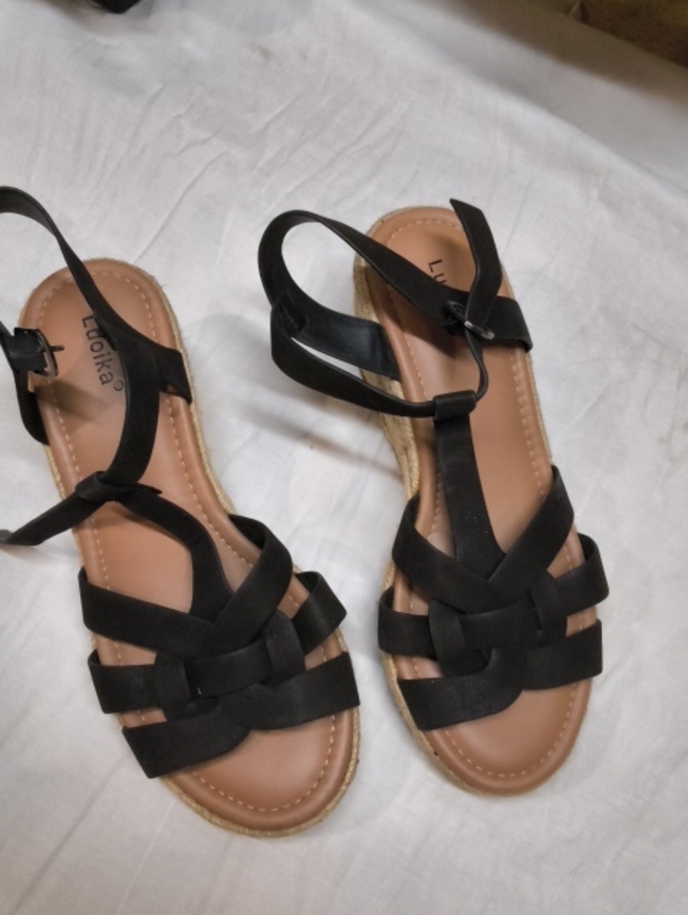 Black Sandles Strappy,Rope Wedge New! 11XW